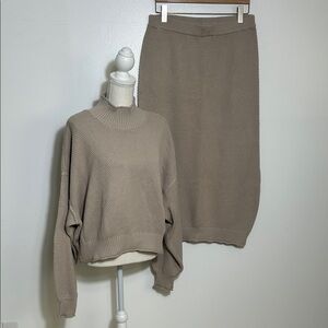 Free People Cozy Knit Sweater and Skirt Set in Taupe Large